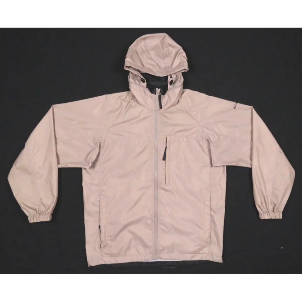 Columbia Packable Rain Wind Tan Mens Hooded Full Zip Windbreaker Coat Jacket S